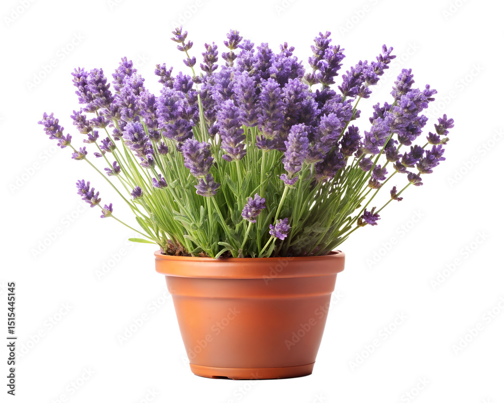 Fototapeta premium lavender flowers in a pot isolated on white background.PNG Transparent file type with high definition picture quality available.