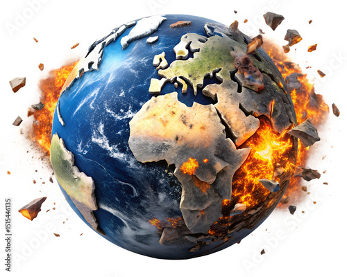3D planet earth in fire isolated on white background.PNG Transparent file type with high definition picture quality available.