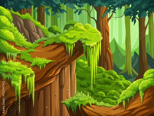 vector of Natural wood texture with green moss, freshness and natural beauty, nature background