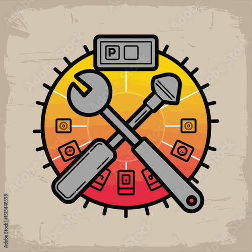  vector icons representing home fix and factory maintenance, gas and electricity maintenance                              

