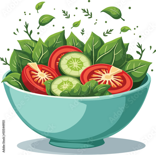 Bowl of salad fresh vegetables tomato cucumber spinach healthy eating vegetarian diet vegan food illustration