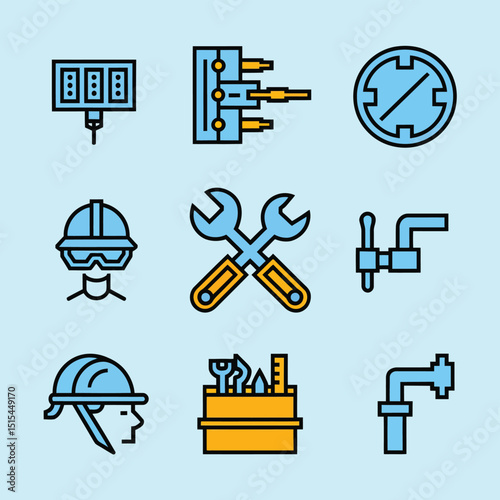 vector icons representing home fix and factory maintenance, gas and electricity maintenance                              
