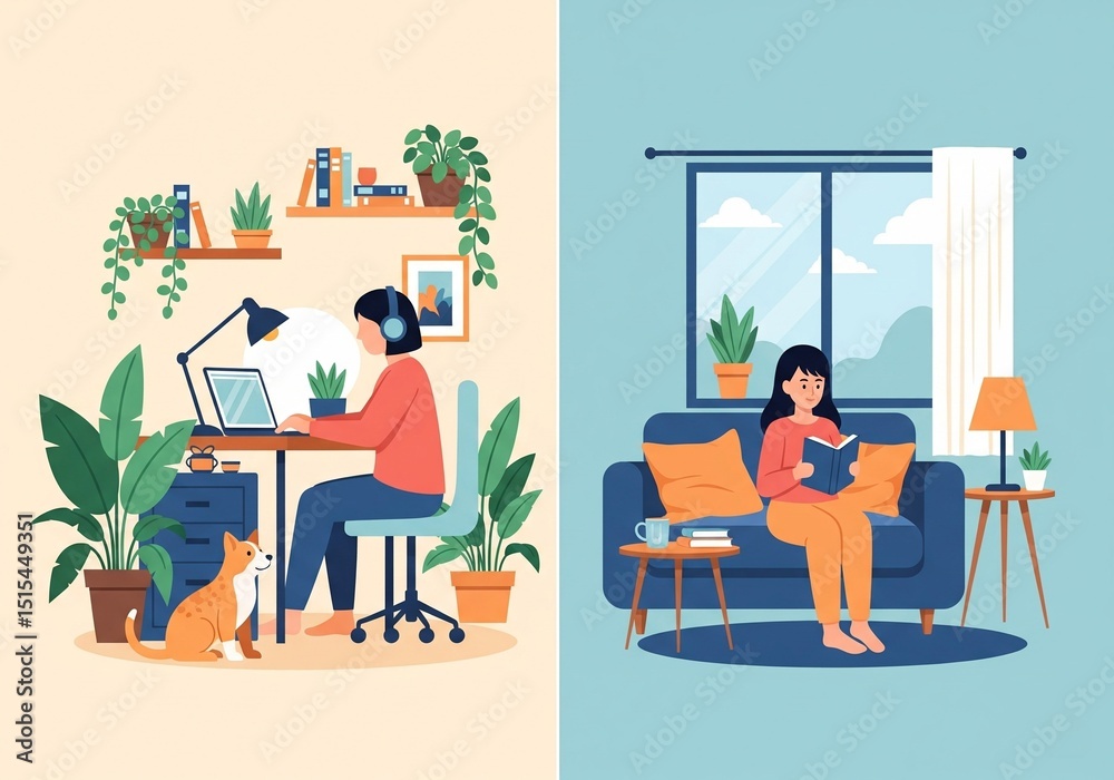 Fototapeta premium Remote Work Life Balance Illustration