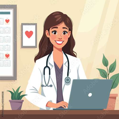 Woman doctor working on laptop in office healthcare professional medical consultation online medicine concept