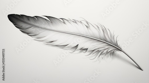 A grayscale feather illustration