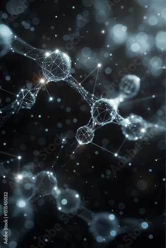 Futuristic molecular network. Digital connection of abstract particles. Ideal for science, biotech, or technology-themed visuals.