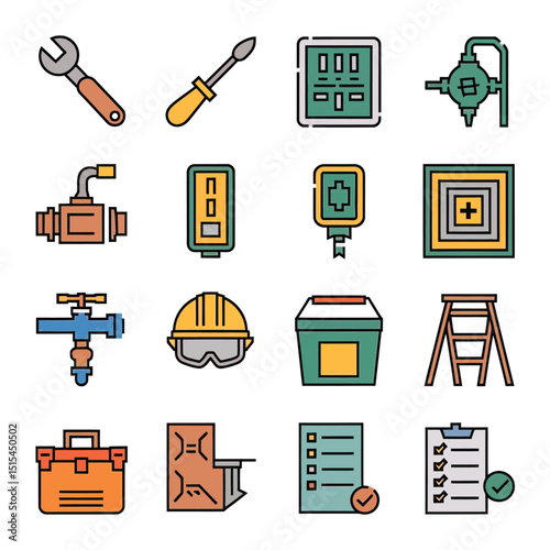  vector icons representing home fix and factory maintenance, gas and electricity maintenance                              
