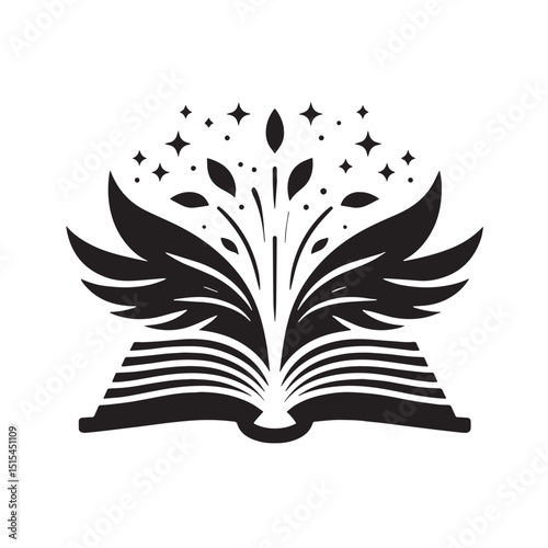 Black Color Open book icon Silhouette Vector Illustration, Solid White Background