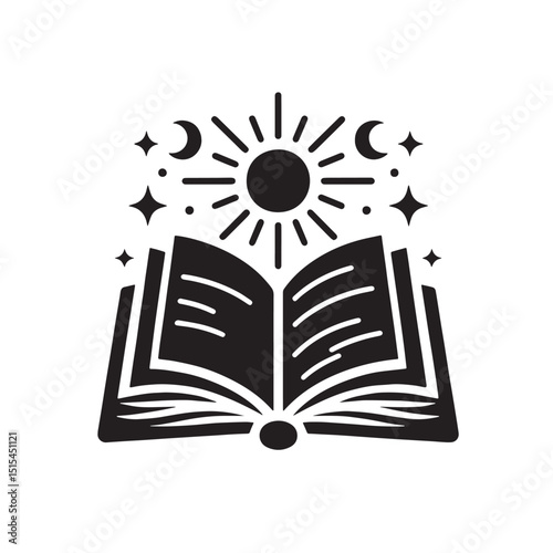 Black Color Open book icon Silhouette Vector Illustration, Solid White Background