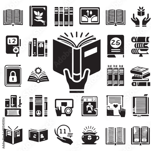 Black Color Open book icon Silhouette Vector Illustration, Solid White Background