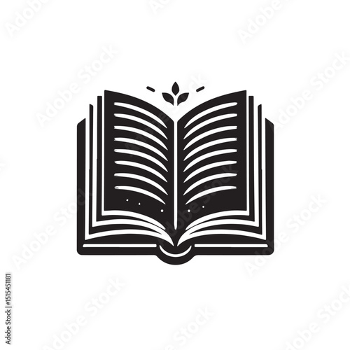 Black Color Open book icon Silhouette Vector Illustration, Solid White Background