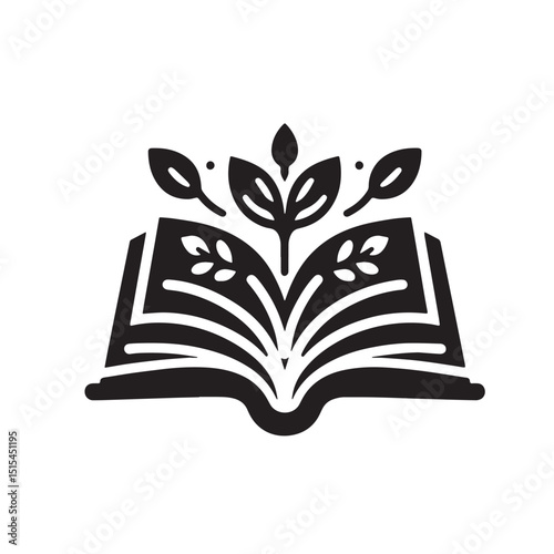 Black Color Open book icon Silhouette Vector Illustration, Solid White Background