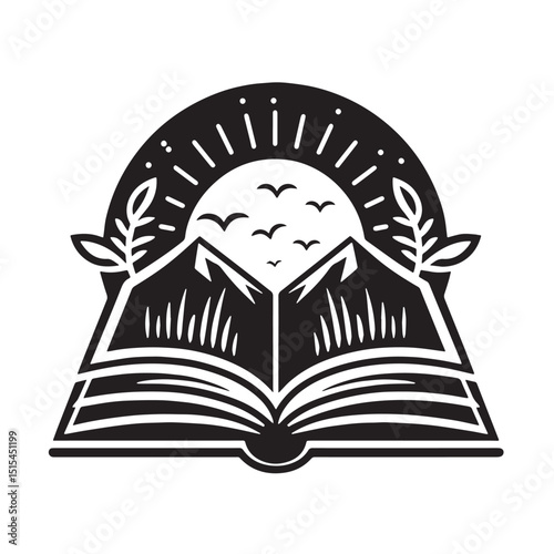 Black Color Open book icon Silhouette Vector Illustration, Solid White Background