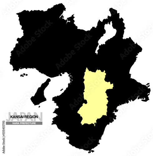 日本地図 関西地方 奈良県 県境無し 01