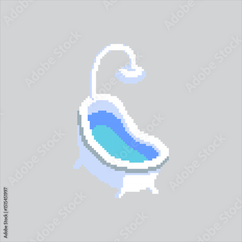 Pixel art illustration Shower Bathtub. Pixelated Bathtub Bathroom. Shower Bathtub Bathroom Icon pixelated for the pixel art game and icon for website and video game. old school retro.