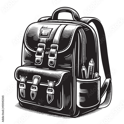 Black Color School bag Silhouette Vector Illustration, Solid White Background