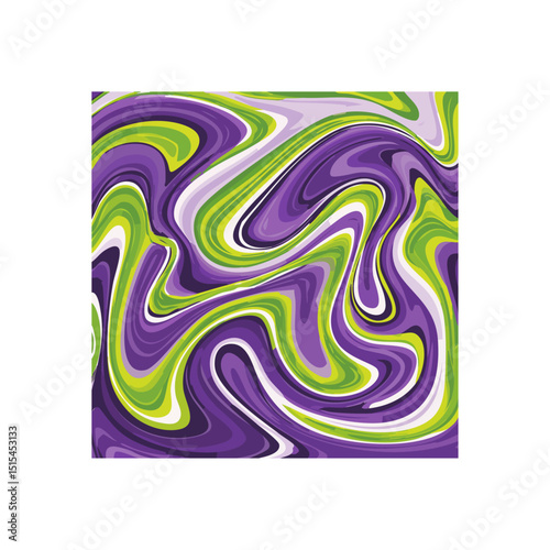 Abstract swirl background with purple, green, and white fluid art design