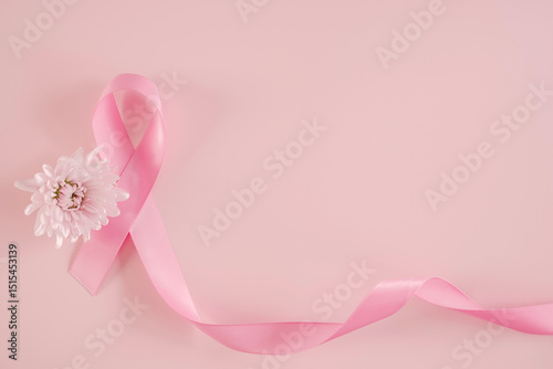 pink ribbon and flower, Breast cancer awareness and October Pink day, world cancer day
