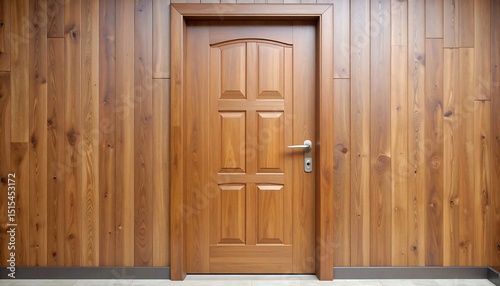 Wooden Door on Panel Wall.