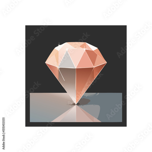 Elegant rose gold diamond illustration reflecting on a glossy surface