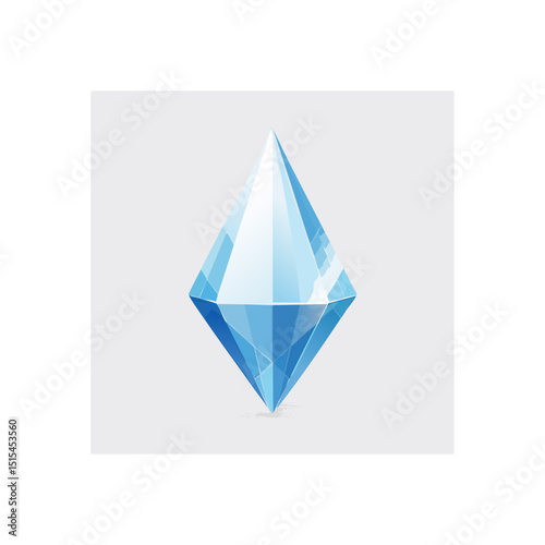 Faceted blue diamond shape shines brightly with a glossy texture