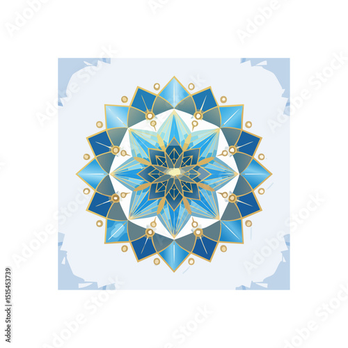 Intricate blue and gold mandala design with geometric patterns and symmetry