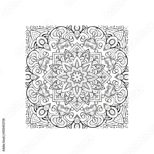 Intricate floral mandala illustration featuring symmetrical designs and flowing lines