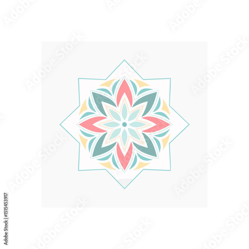 Ornate pastel mandala pattern with symmetrical floral elements and geometric shapes