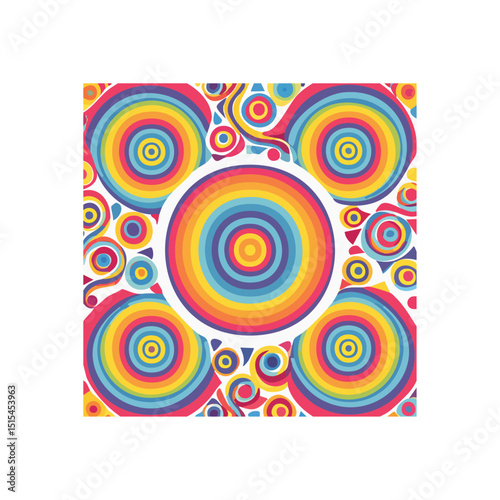 Psychedelic circles pattern with retro style and vibrant color palette