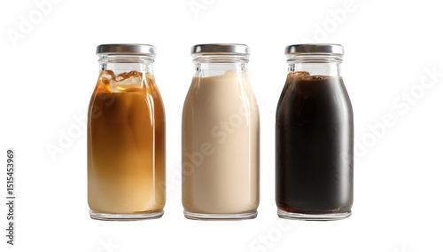 Bottles of coffee transparent set mockup isolated png with no background.