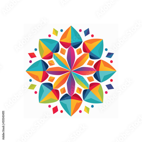 Vibrant geometric mandala illustration with colorful shapes and patterns