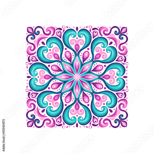 Vibrant ornamental design featuring floral elements in a symmetrical pattern