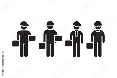 Worker Icon Set Labor Occupation Silhouette Vector Design