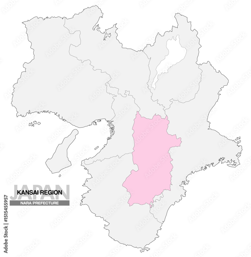 Obraz premium 日本地図 関西地方 奈良県 県境有り 03