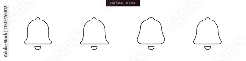 Set of notification bell icons, alarm symbols in line style with editable stroke. Vector illustration