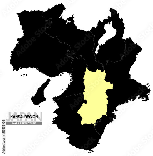 日本地図 関西地方 奈良県 県境有り 01