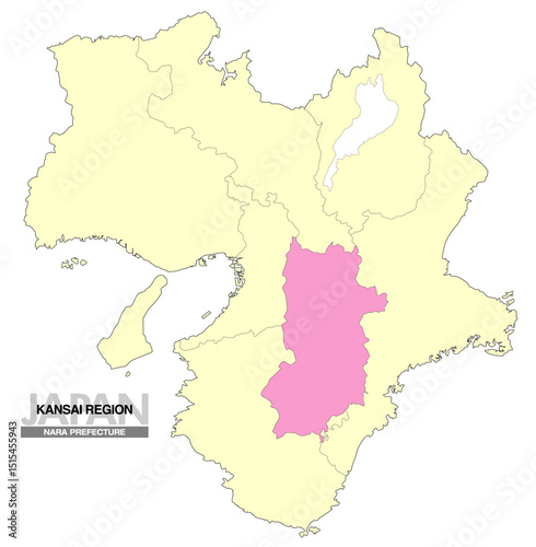 日本地図 関西地方 奈良県 県境有り 02