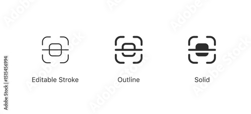 scan icons in editable stroke, outline, and solid styles. QR or barcode scanning sign icon