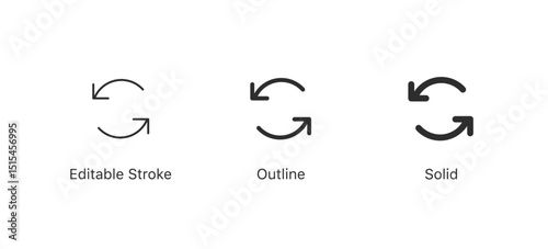 Refresh icon vector. recycle vector icon symbol. Repeat and reload icons set and two arrows rotation circle. Sync icon symbol convert button sign. editable stroke, solid, outline style