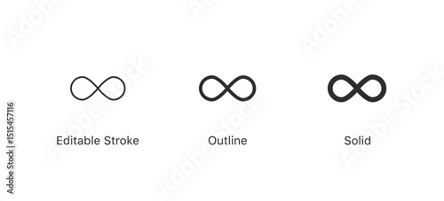 infinity icon set vector infinite, eternity, infinity, endless, loop, unlimited, icons, symbol. editable stroke outline style for app user interface and web vector elements