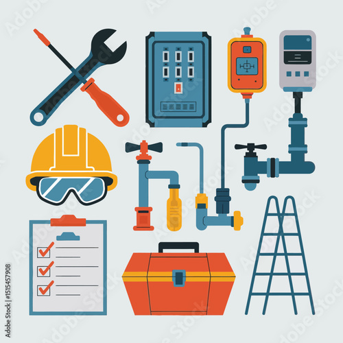  vector icons representing home fix and factory maintenance, gas and electricity maintenance                              
