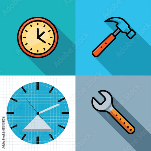  vector icons representing home fix and factory maintenance, gas and electricity maintenance                              
