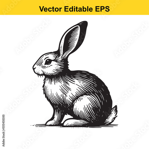 A black and white vector illustration of a rabbit sitting