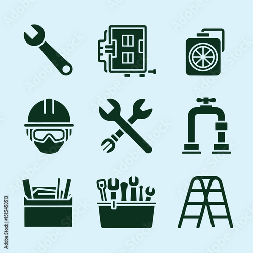  vector icons representing home fix and factory maintenance, gas and electricity maintenance                              
