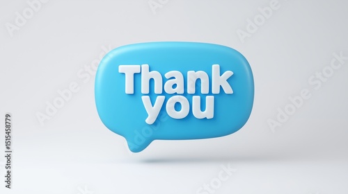 Blue Thank you speak bubble on white background.