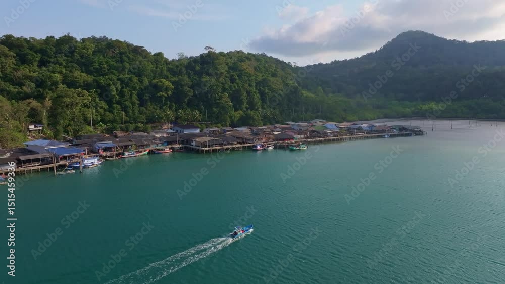 Aerial view of calm harbor at Laem Ao Yai village, Koh Kood, Thailand. Aerial drone video Aerial view of calm harbor at Laem Ao Yai village, Koh Kood, Thailand. Aerial drone video