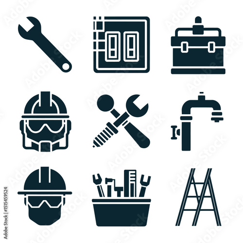  vector icons representing home fix and factory maintenance, gas and electricity maintenance                              
