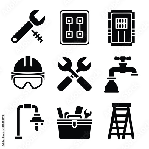  vector icons representing home fix and factory maintenance, gas and electricity maintenance                              
