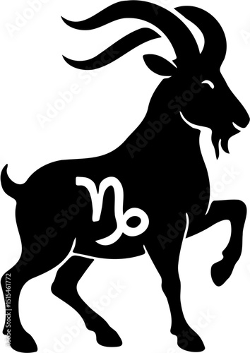 Capricorn zodiac silhouette vector illustration, white background