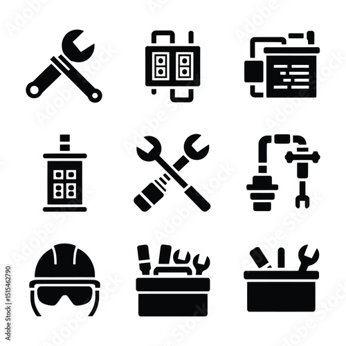  vector icons representing home fix and factory maintenance, gas and electricity maintenance                              
